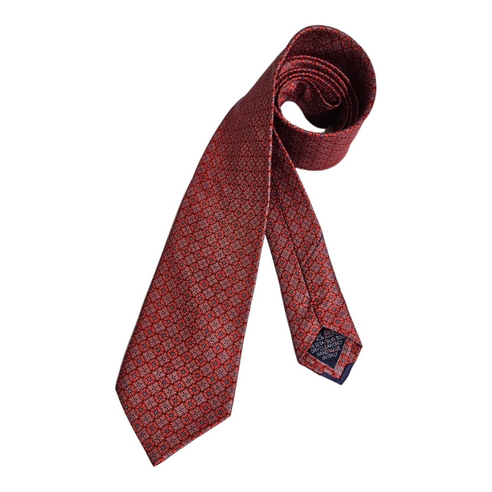 ITALO FERRETTI Red Geometric Silk LUXURY Tie HANDMADE ITALY